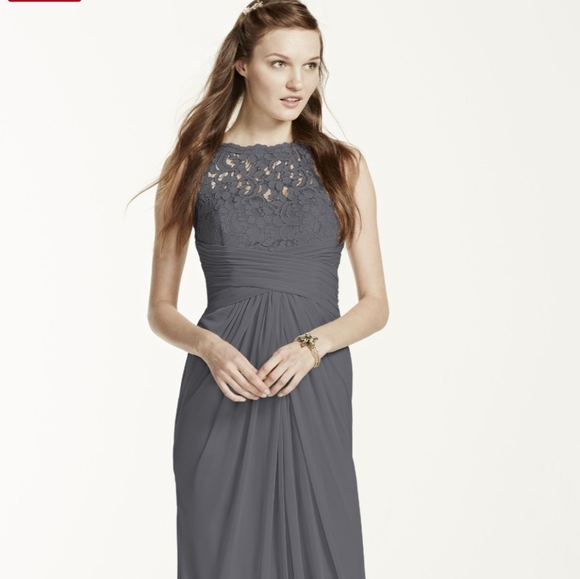 David's Bridal | Dresses | Sleeveless Long Mesh Dress With Corded Lace |  Poshmark